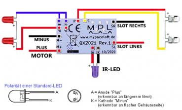Digital Decoder QX2021 Rev.3 12-18,5V DC inkl. IR-Diode, LED´s & Silikonkabel